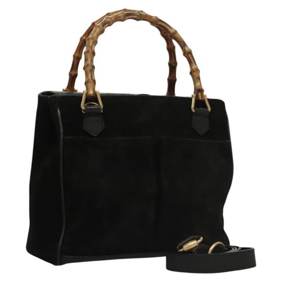 GUCCI Bamboo Hand Bag Suede 2way Black Gold 000 122 0316 Auth sw204 - Picture 1 of 16